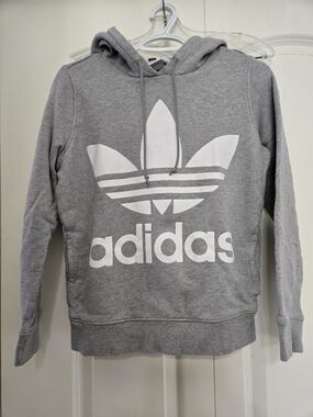 Adidas Woman's Gray Hoodie with White Trefoil Logo Small